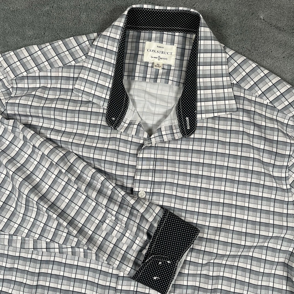 CON.STRUCT Shirt Mens XL Plaid Slim Fit 4-way Stretch Button Flip Cuff LS Casual